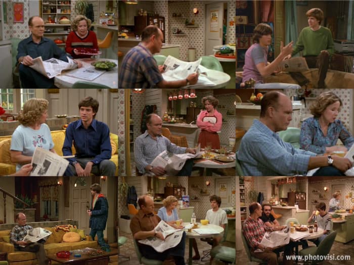 Poor Kurtwood Smith has been forced to read the same paper over 8 years in "That '70s Show". Collage made in photovisi editor.