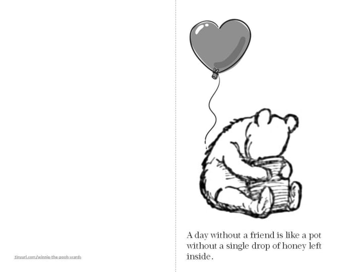 Printable Classic Winnie The Pooh Friendship Greeting Cards To Color