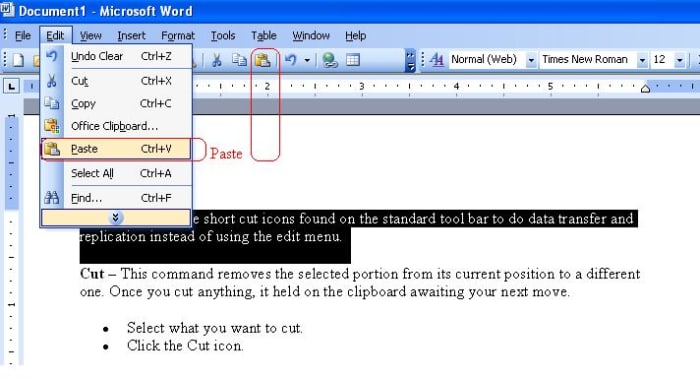 Introduction To Microsoft Word Using The Cut Copy And Paste Tools