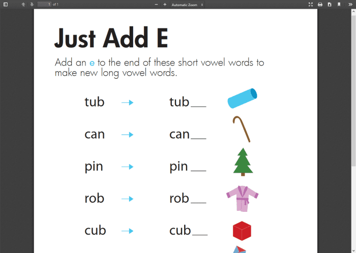 Long A With Silent E Worksheets