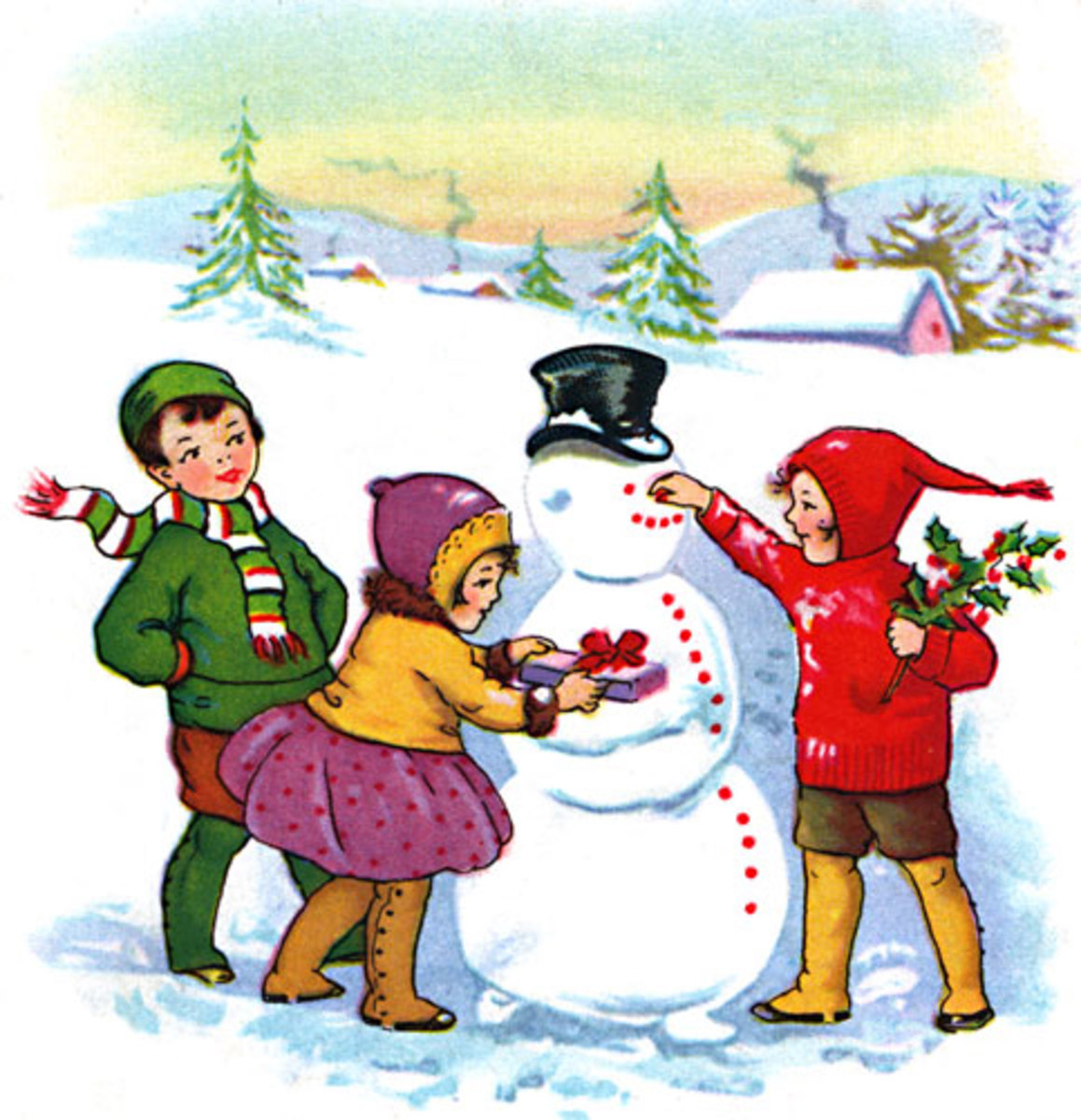 Дети строят снеговика