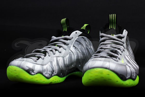 silver and lime green foamposites