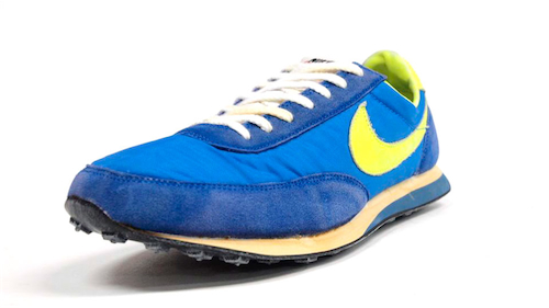 blue nikes with yellow swoosh