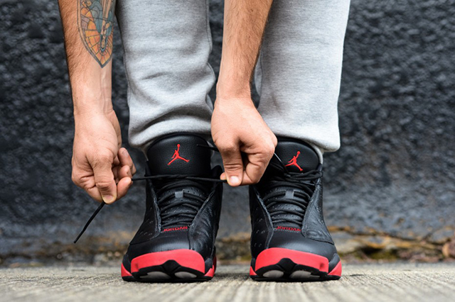 retro 13 bred on feet