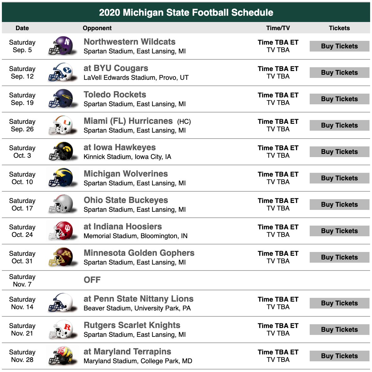 Penn State Football Printable Schedule