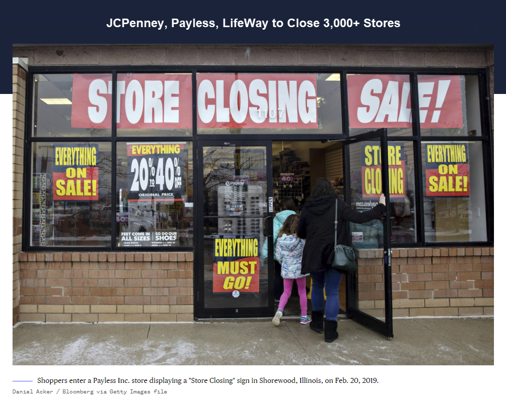JCPenney, Payless, LifeWay to Close 
