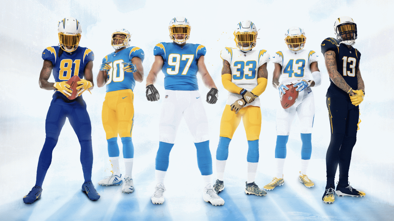 chargers pay homage to past with new uniforms chargers unveil new uniforms for 2020 season