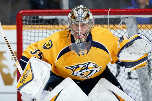 Watch Pekka Rinne use his mask to rob Bryan Little