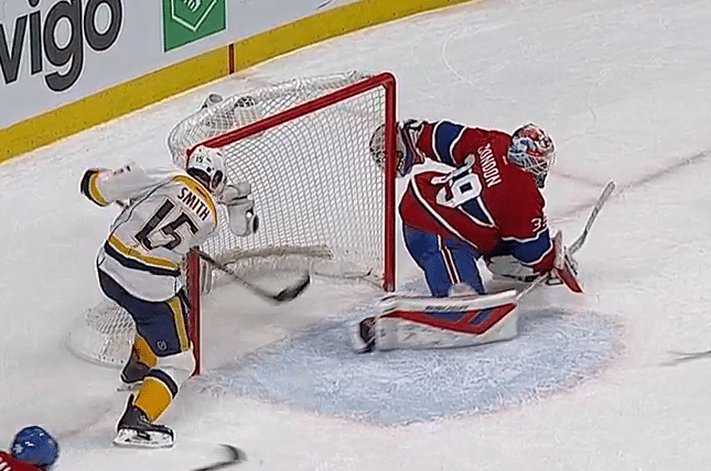 Watch Craig Smith’s incredibly unlucky bounce as he stops his own open-net attempt