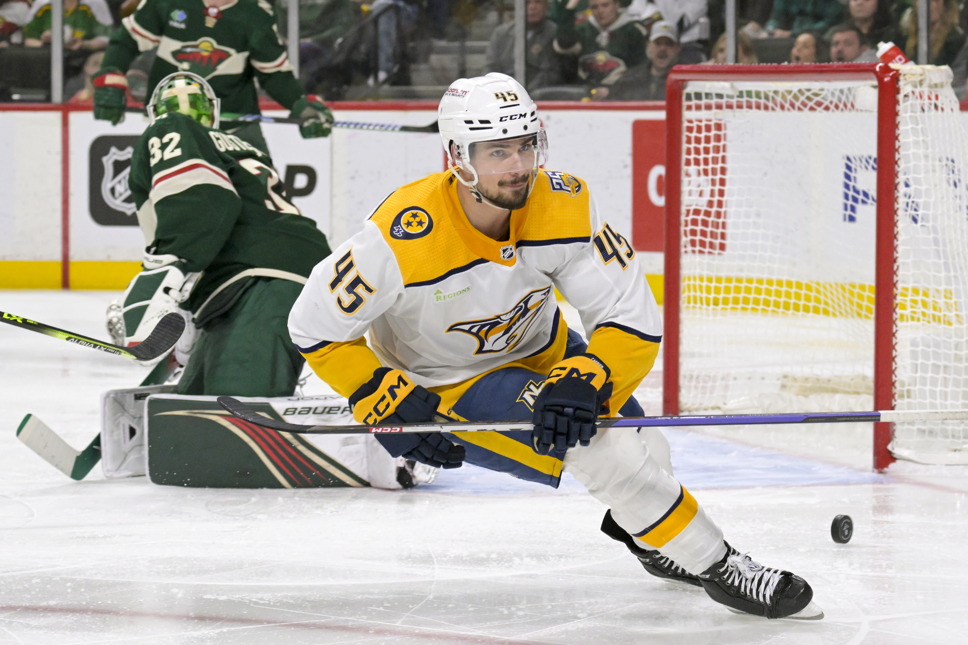Mandatory Credit: Nick Wosika-USA TODAY Sports - Wild blow one-goal lead in 3-2 loss to Predators at home