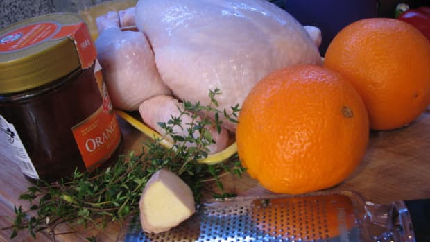 Ingredients for roast orange chicken.