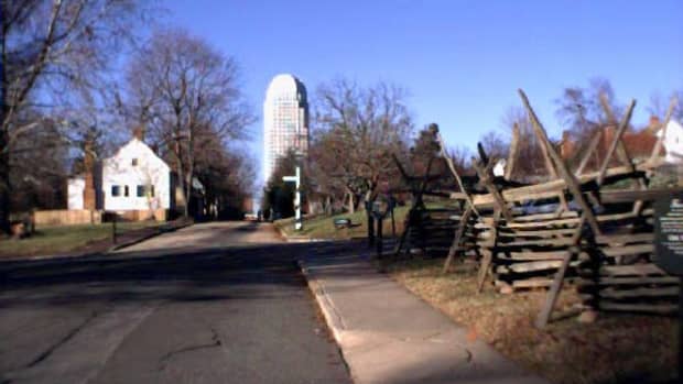 Historic Old Salem with Downtown in the Background