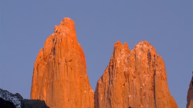 One of the major tourist attractions in Chile: Torres del Paine. Here a sight of the Torres at sunrise in winter. 