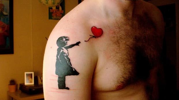 The stenciled images of graffiti artist Banksy make for great tattoo work