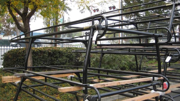 This is a stack of Rack-it brand standard lumber racks. They are one-piece welded racks with a removable rear bar.