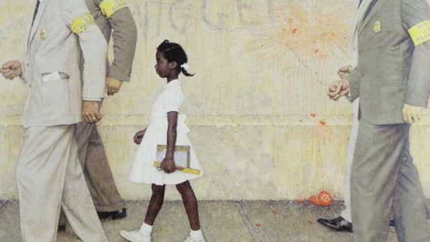 Norman Perceval Rockwell (1894-1978) "The Problem We All Live With", 1963, Look, January 1964 Story Illustration Oil on Canvas 36 x 58 inches   Collection of the Norman Rockwell   Museum, Stockbridge Massachusetts  