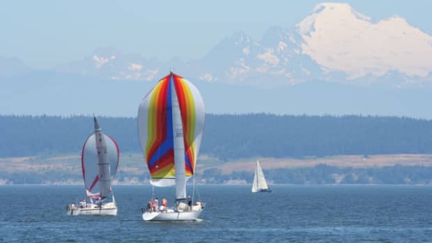 Mt. Baker in background and sailboats during Whidbey Is. Race Week 2008
