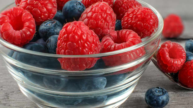 bowl of raspberries and blueberries