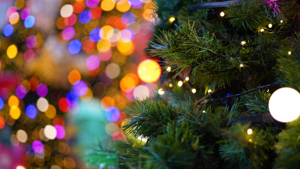 Closeup of Christmas tree and lights
