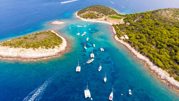 Yacht Week attendees sailing to Budikovac Island in Croatia