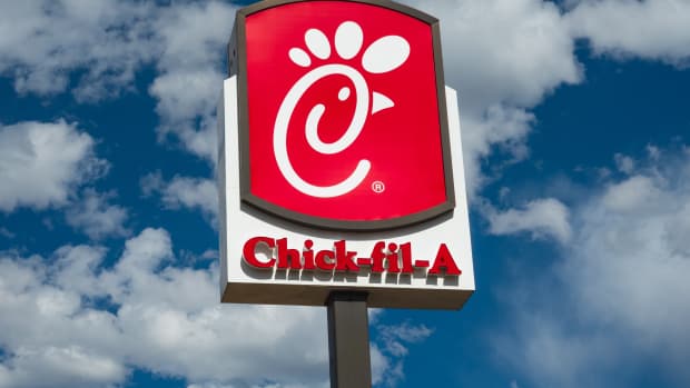 Chick-fil-A restaurant exterior sign and trademark logo.