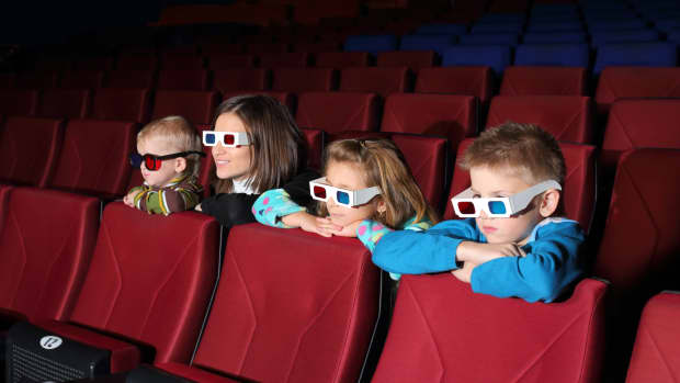 mom with kids at the movie theater