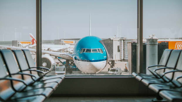 airplane in airport window