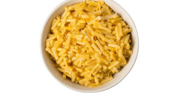 A bowl of boxed Macaroni and Cheese.