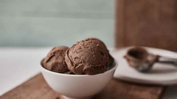 A bowl of homemade chocolate ice cream.