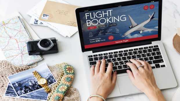 booking flight on computer