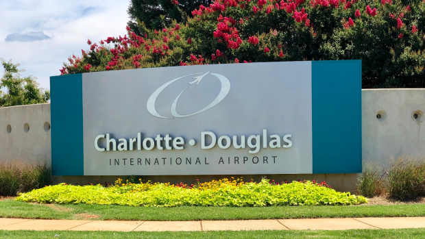 Entry sign for Charlotte Douglas International Airport
