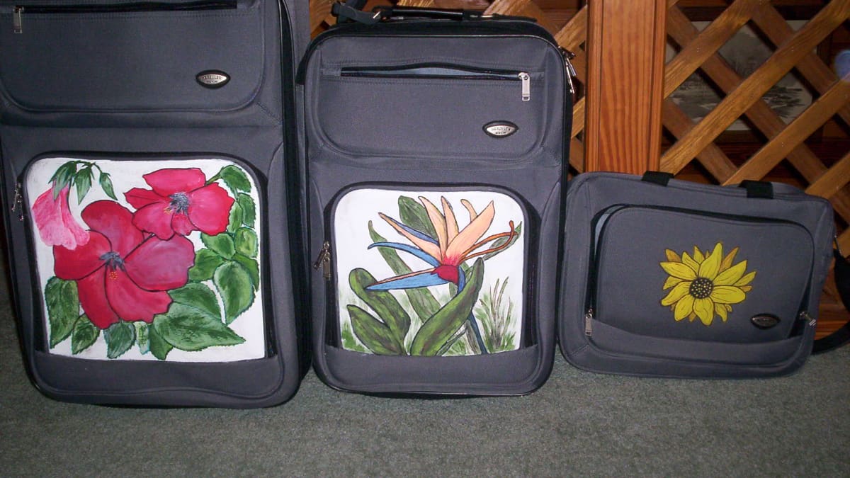Custom painted suitcase/luggage. Fabric paint and stencils