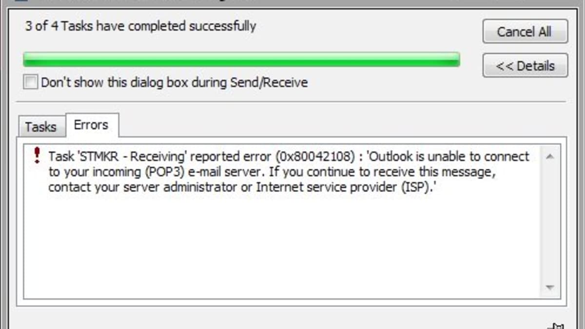 Ошибка Outlook 0x80042108