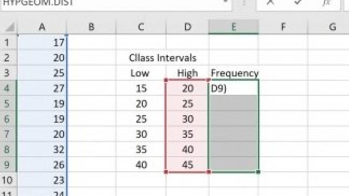frequency table for a range of table microsoft excel 2011