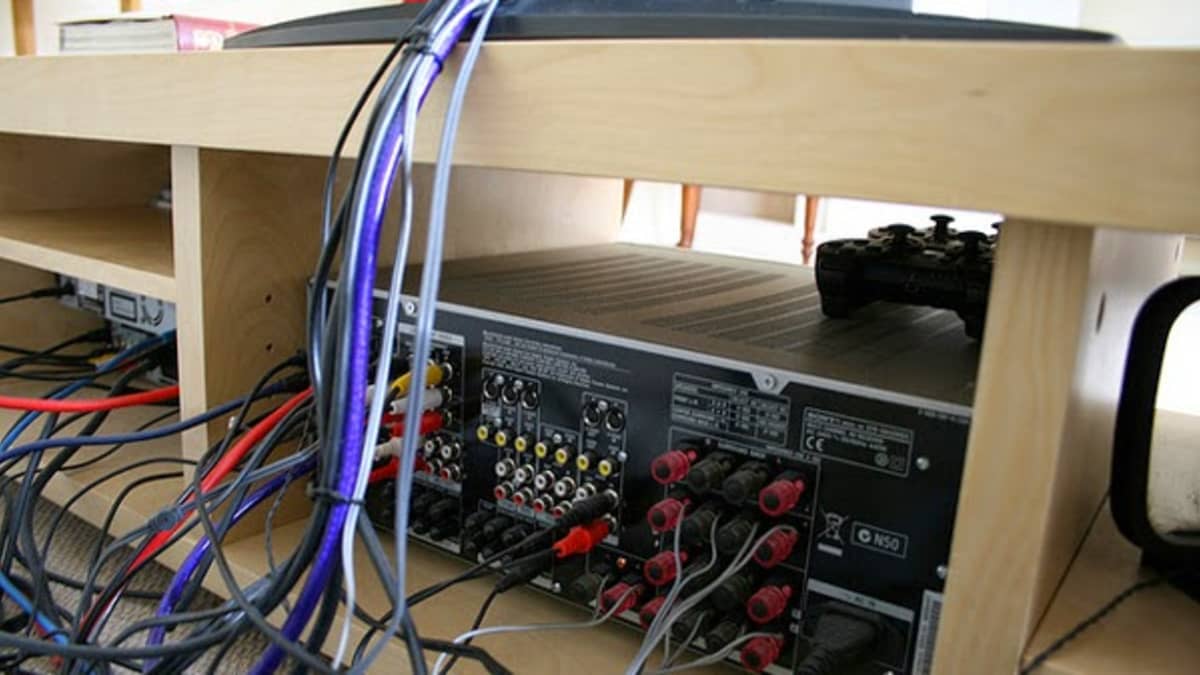 How do you hide entertainment center wires?