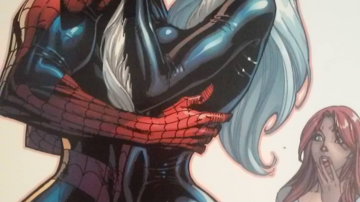 black cat and spiderman making out