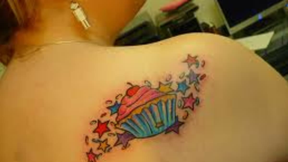 Pink And Red Cupcake Tattoos Designs