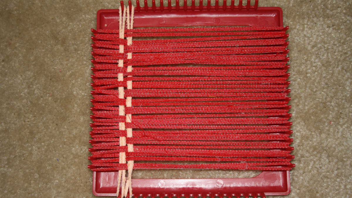 Vintage Red Metal Potholder Loom And Hook Set