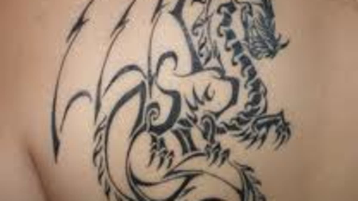 2d engraving of a Japanese red Dragon in black and white asian tattoo  style