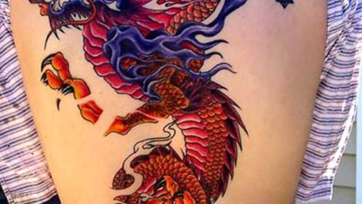 blue and purple dragon tattoos