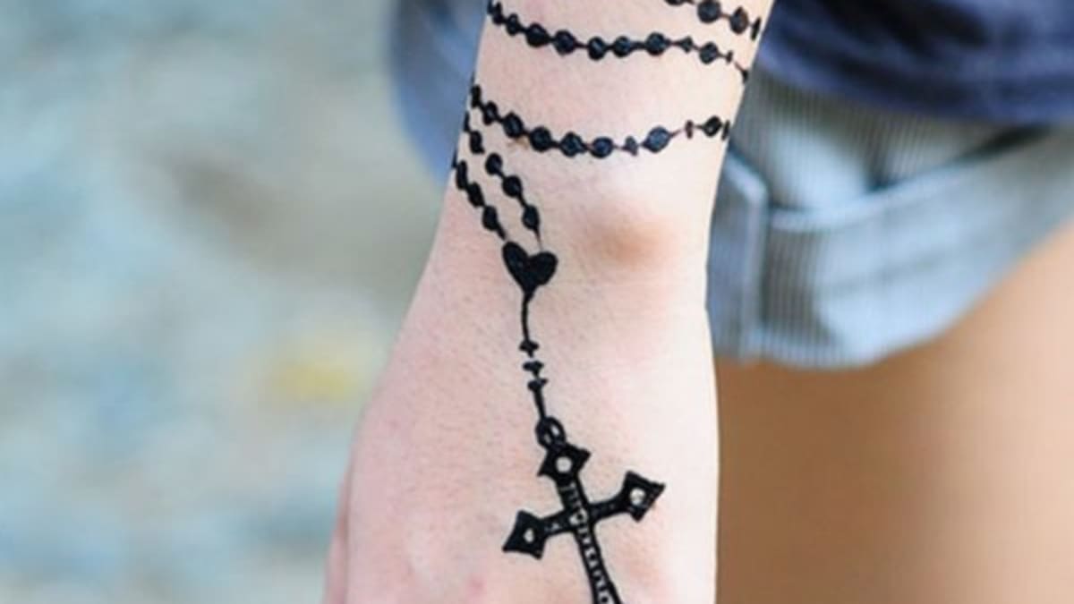 Ankle Rosary Beads Tattoo Design - TattooWoo.com