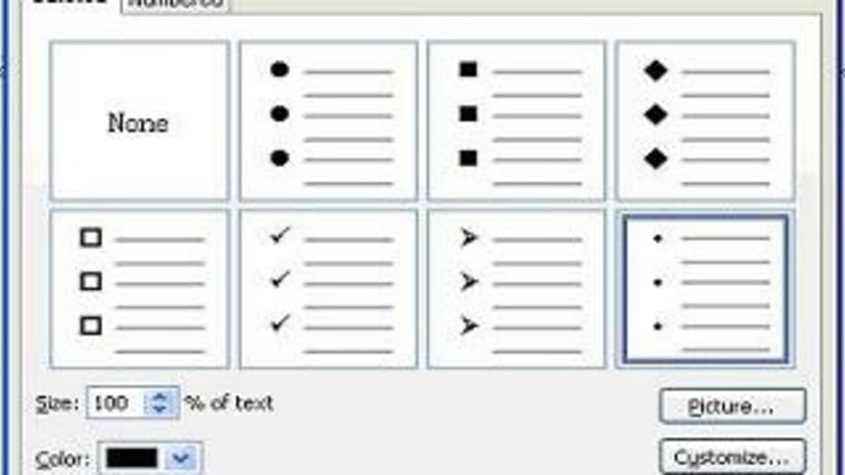 key command for bullet point