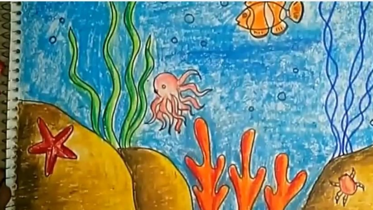 Children S Art How To Draw And Color An Underwater Scene Using Oil Pastels For Kids Feltmagnet