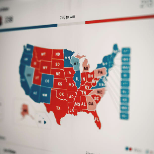Election map showing blue and red states.