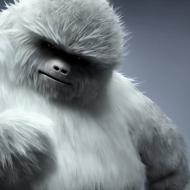 Illustration of a yeti, a sasquatch with white winter fur to camouflage in the snow.