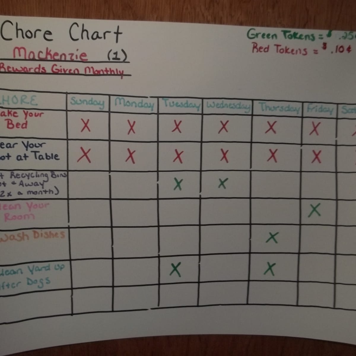 Chore Chart with Chore Pictures Your Kids Name & Chores Use Dry Erase Markers 