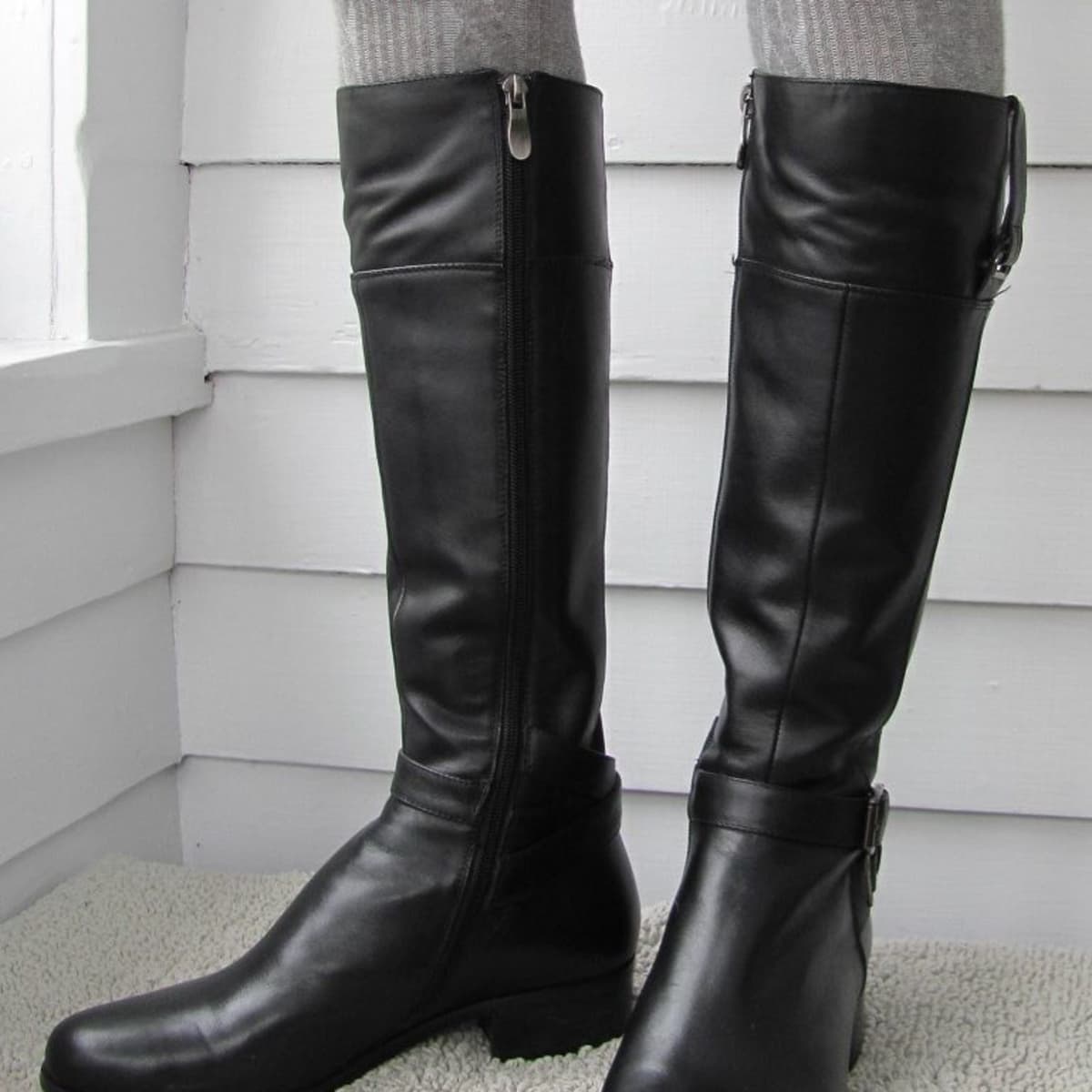 Womens Low Heel Riding Knee High Boots Back Zips Slim Leather Fashion New Shoes