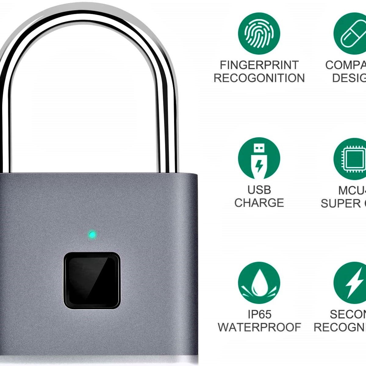 Festnight Smart Keyless Fingerprint Padlock Digital Password TSA Approved Lock Smart Keyless Finger Touch Biometric Unlock Waterproof for Travel Luggage Bags Suitcases USB Charging 