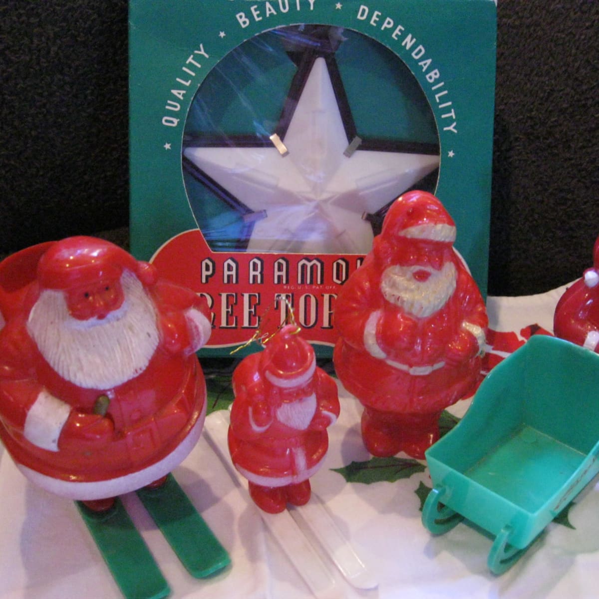 2 Vintage Hard Plastic Rosbro Elf Christmas Ornaments 