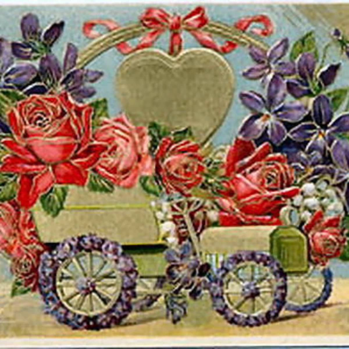Retro valentine card or postcard with red heart and roses